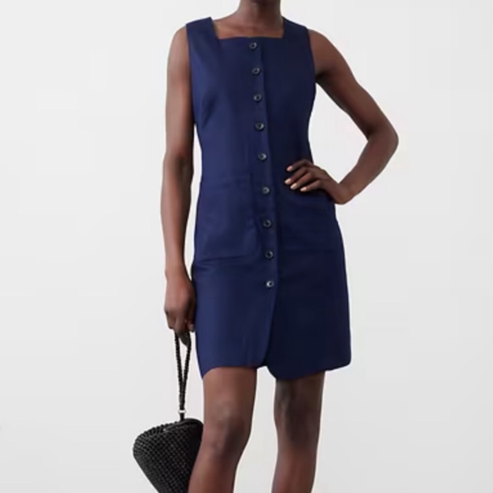 Banana Republic Navy Blue Sleeveless Button-Front Mini Dress